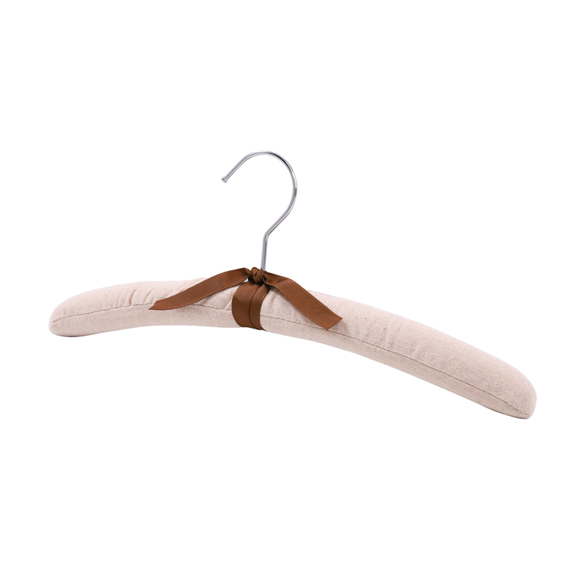 Natural Beige Cotton Linen Padded Hanger with Brown Bow