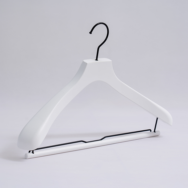 White Ultrasonic-Welded Plastic Suit Hanger with Round Bar