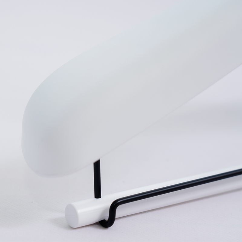 White Ultrasonic-Welded Plastic Suit Hanger with Round Bar
