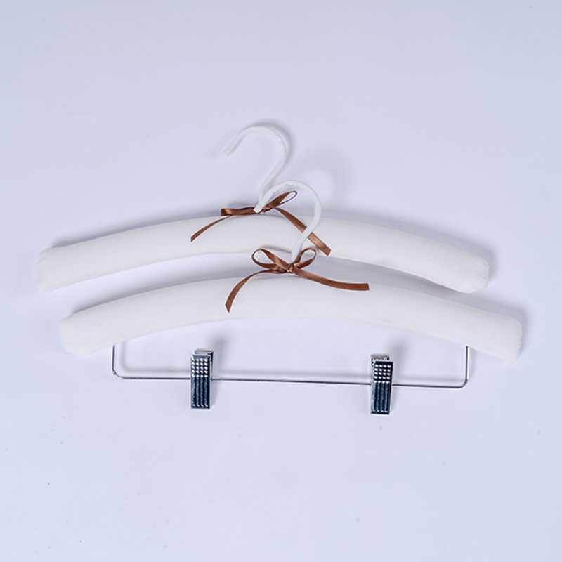 38CM Natural Beige Linen Padded Hanger with Clips Bar