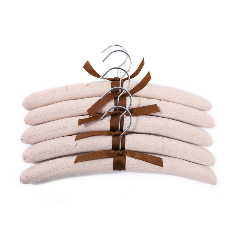 Natural Beige Cotton Linen Padded Hanger with Brown Bow