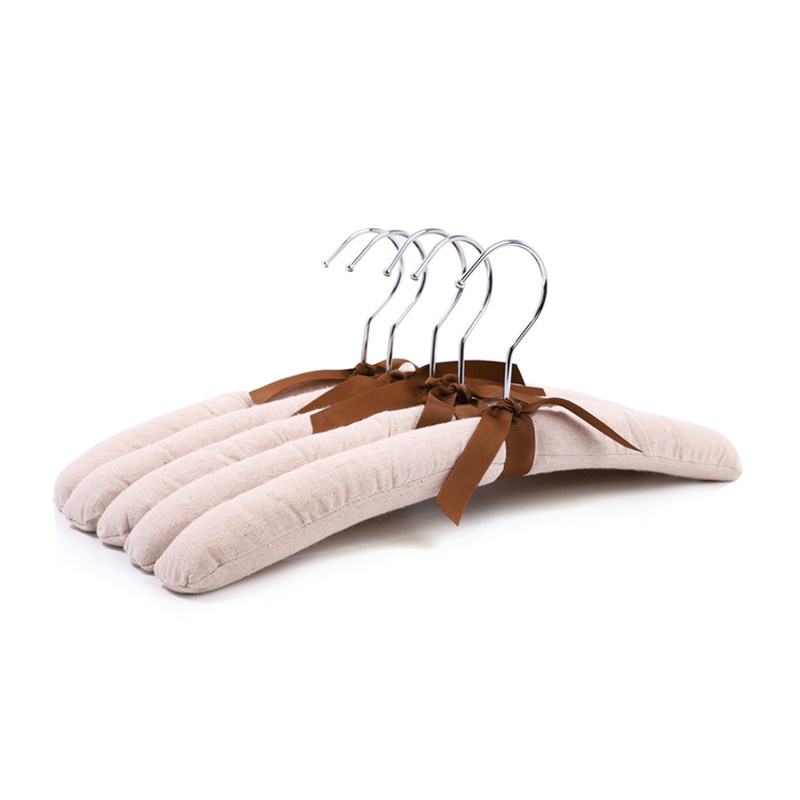 Natural Beige Cotton Linen Padded Hanger with Brown Bow