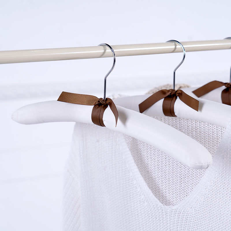 Natural Beige Cotton Linen Padded Hanger with Brown Bow