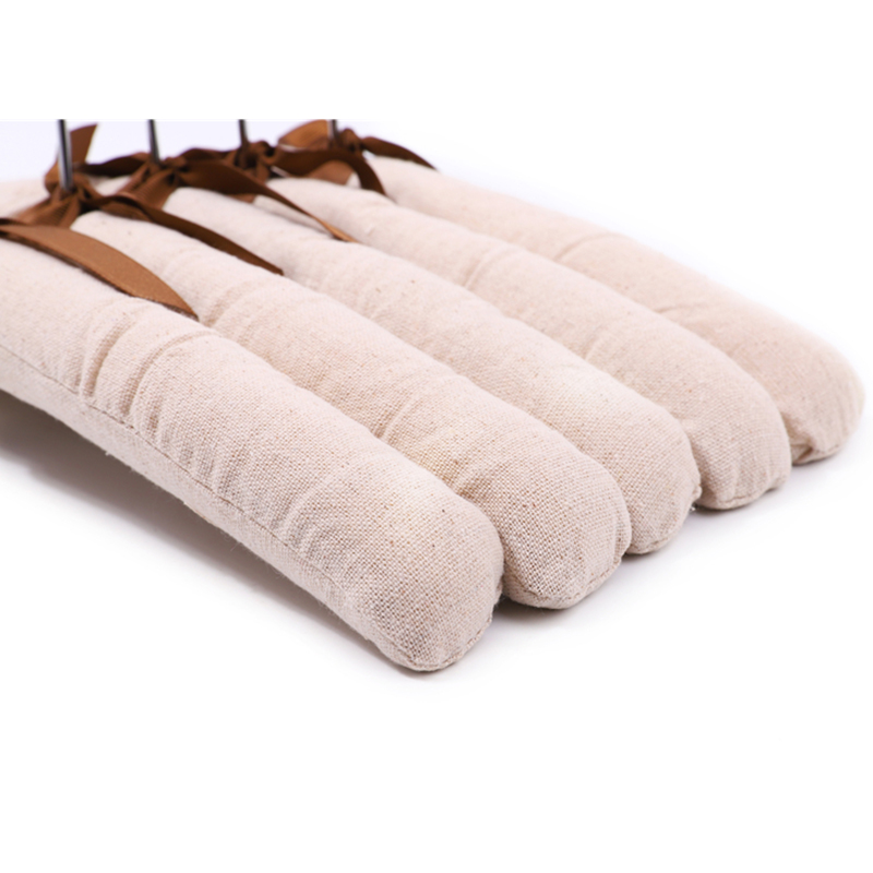 Natural Beige Cotton Linen Padded Hanger with Brown Bow