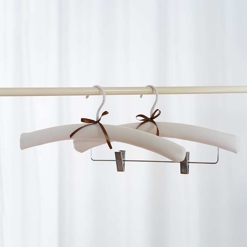38CM Natural Beige Linen Padded Hanger with Clips Bar