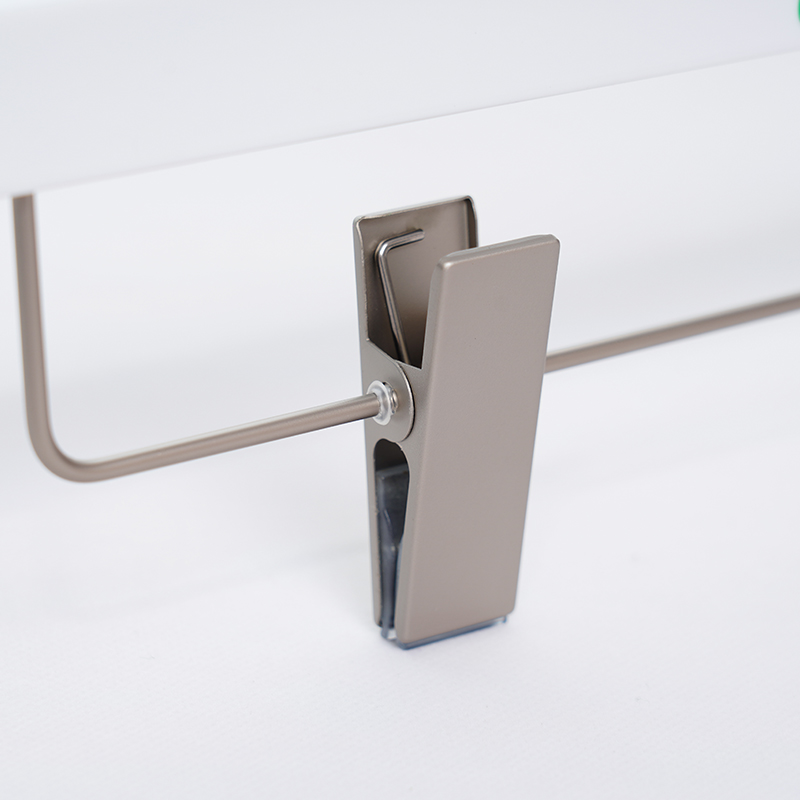Ultrasonically Welded White Plastic Bottom Hanger with Clips