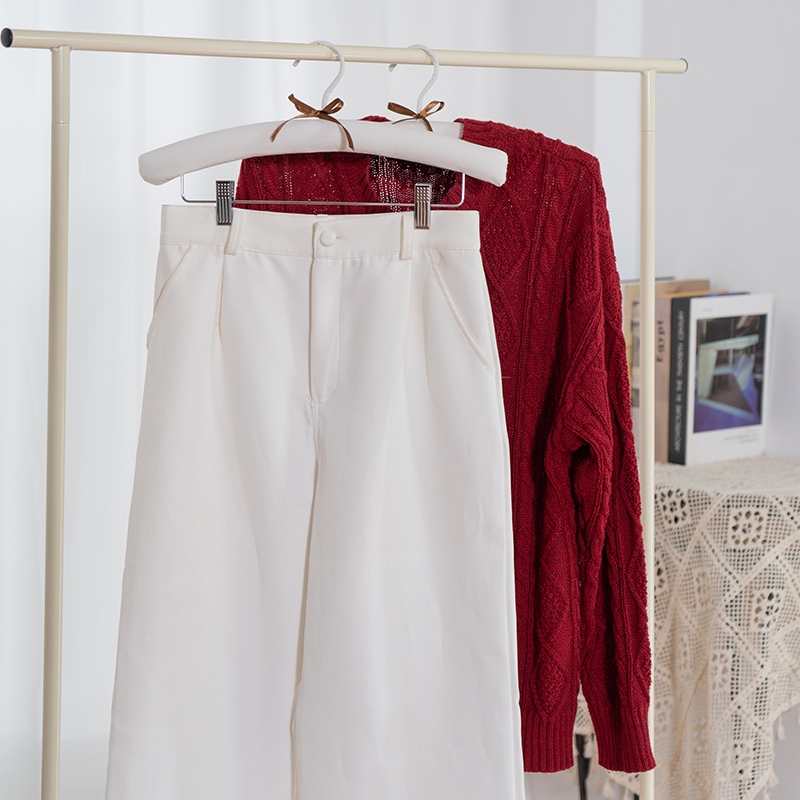 38CM Natural Beige Linen Padded Hanger with Clips Bar