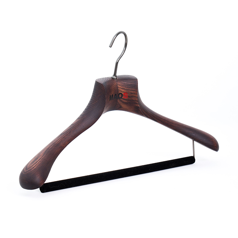 Luxury Ash Wood Hanger with Flocking Wooden Bar